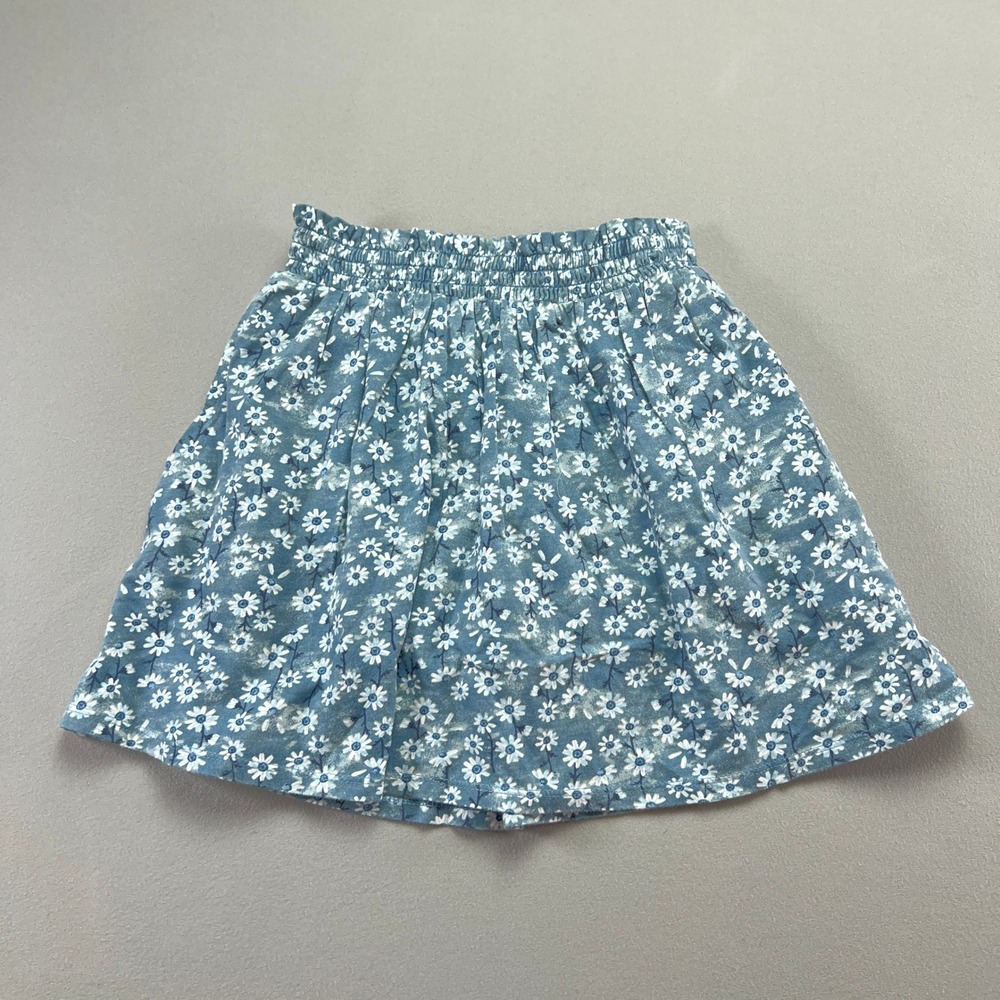 Lands' End Skort Girls Small 6-7 Blue Ditsy Floral Smocked Elastic Waist Pleated